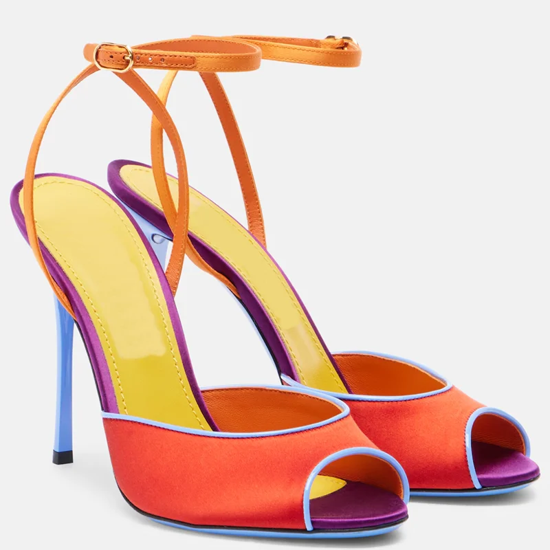 Women'S Shoes Peep Toe - Satynowe sandały peep toe w mieszanych