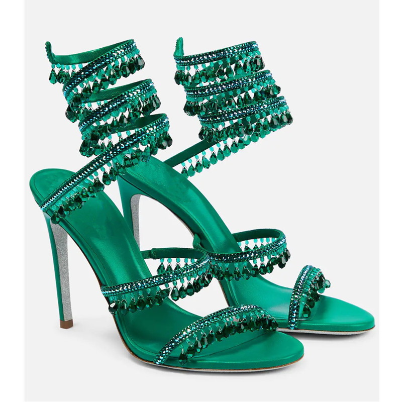 Women'S Shoes Peep Toe - Seksowne zielone sandały na szpilce z