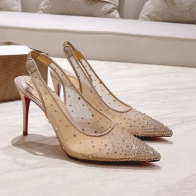 Platform Mule Heel - Sandały damskie na szpilce z siateczki