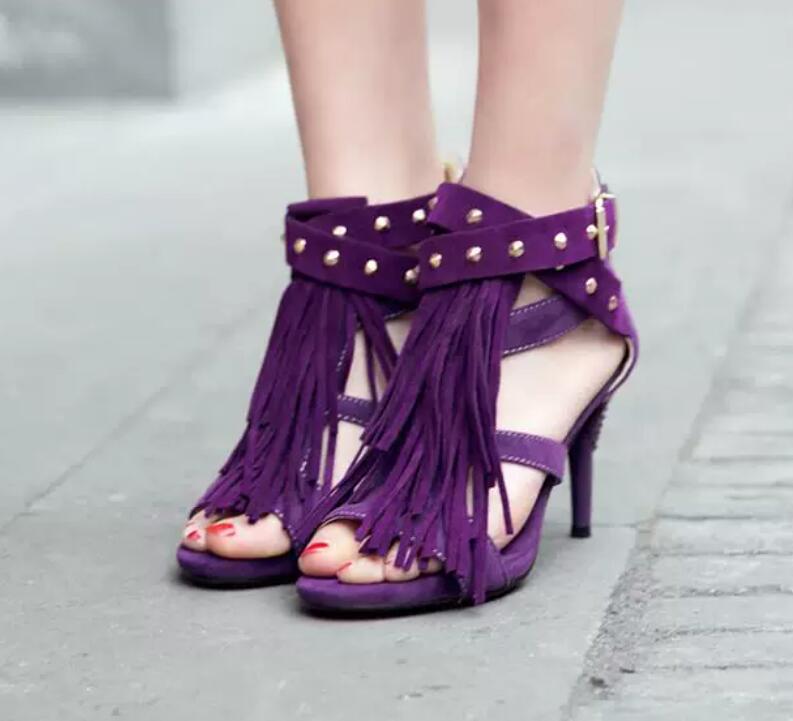 Women'S Shoes Size 12 - Seksowne fioletowo-czarne sandały z imitacji zamszu