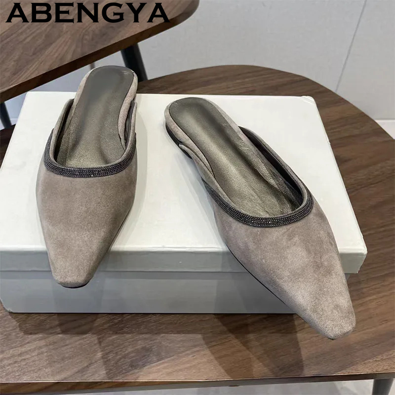 Women Shoes For Walking - Wysokiej jakości zamszowe skórzane szpiczaste klapki