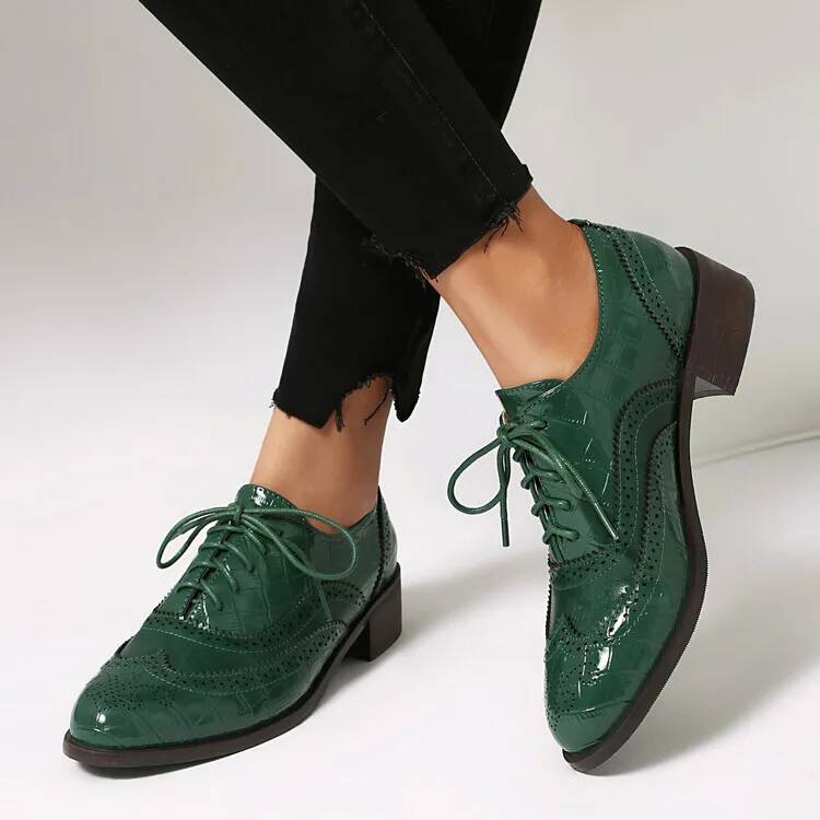 Oxford Lace Up Women - Sznurowane buty damskie na niskim obcasie,