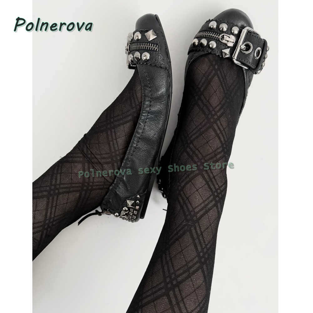 Slingback Pumps Women - Buty Mary Jane z nitowaną klamrą,
