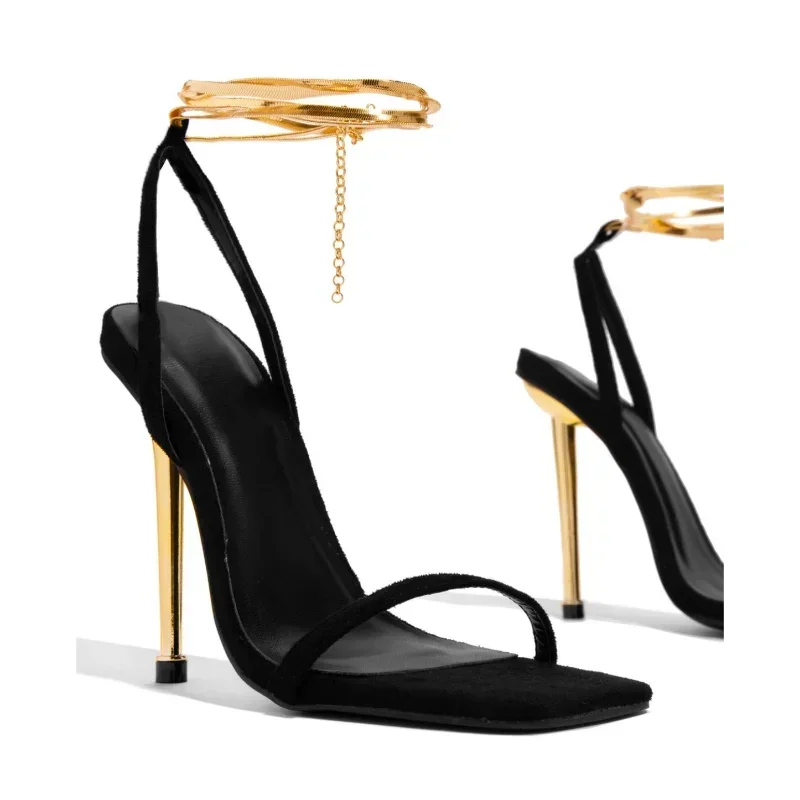 Platform Mule Heel - Seksowne damskie złote sandały na wysokim