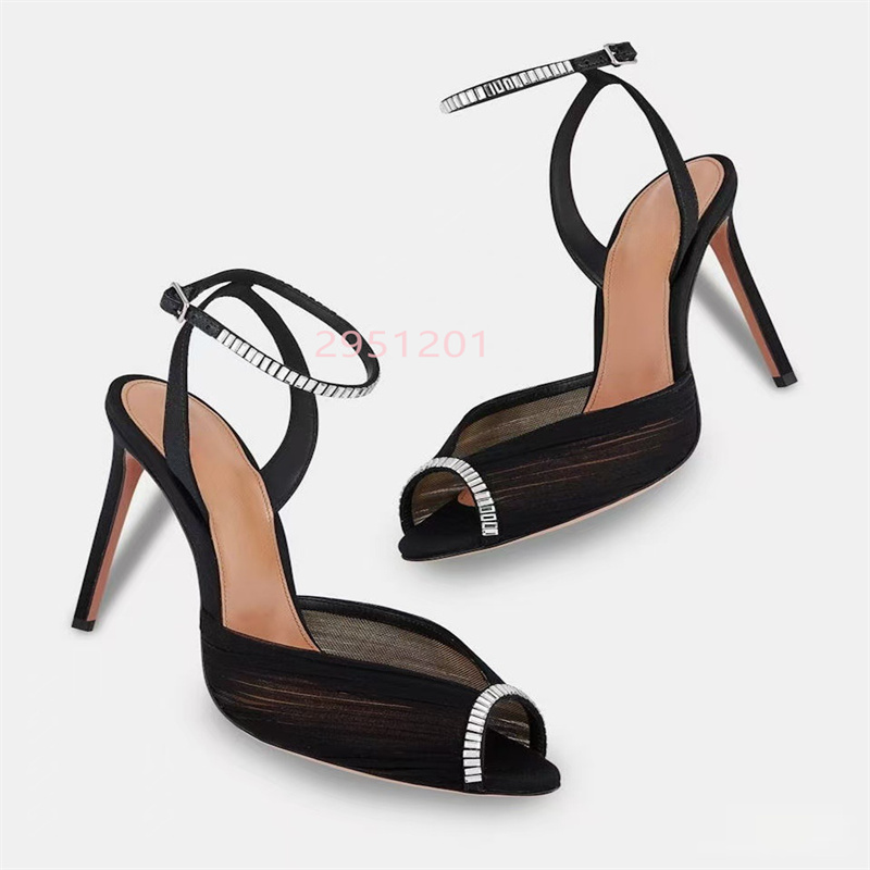 Women'S Shoes Peep Toe - Kryształowe sandały damskie z ostrym noskiem,