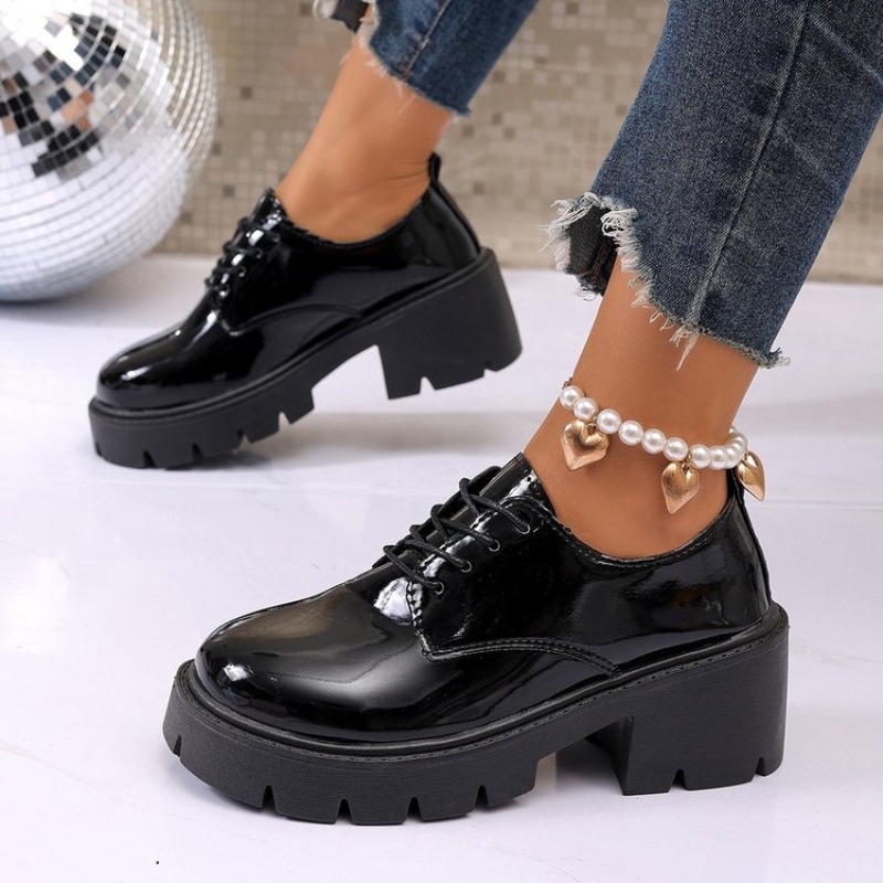 Nowe damskie czarne platformy  – Oxford Lace Up Women recenzja i cena